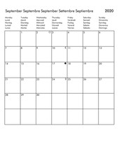September 2020 calendar - UK, Germany, France, Italy, Spain holid