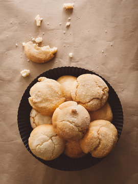Top view of amaretti Italian cookies