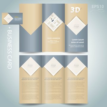 Brochure design template Tri-fold vector folder leaflet rhombus, square, block for images