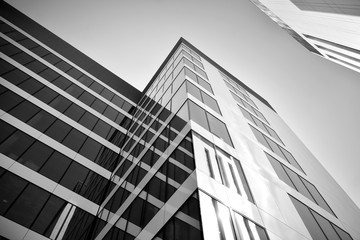 Modern city office building exterior. Black and white. - Powered by Adobe