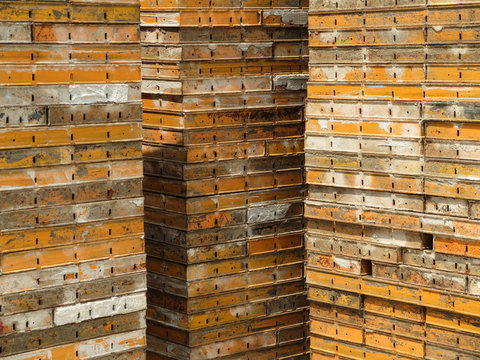 Stacks of construction pallets
