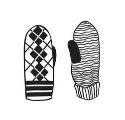 Hand drawn fashion illustration mittens. Creative ink art work. Actual cozy vector drawing. Winter gloves