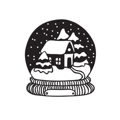 Hand drawn Christmas snow ball on white background. Creative ink art work. Actual vector doodle drawing decorations