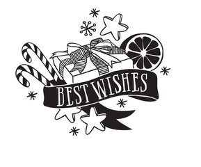 Christmas Card in Vintage Style. Hand drawn design elements. Handwritten modern badge. Holidays Vector illustration