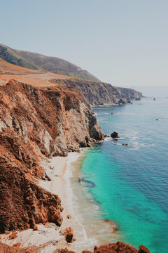 Aerial View Of Beach Cliffs And Turquoise Sea