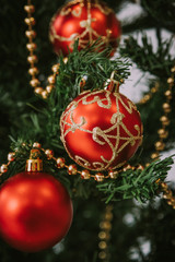 christmas tree ornaments and balls detail