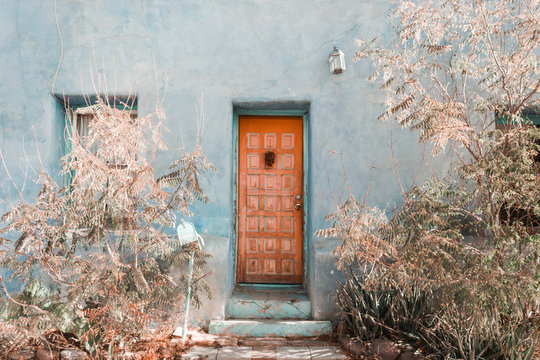Exterior of closed wooden door