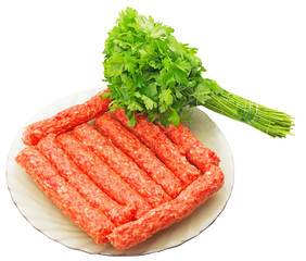 German grilled pork sausages with lettuce