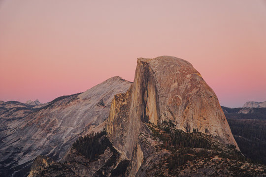 Landscape View Of Half Dome In Sunset