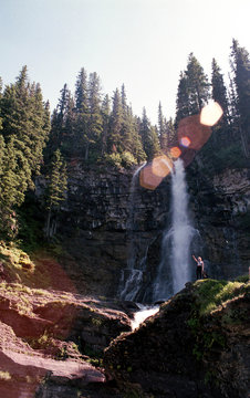 Scenic view of waterfalls in forest