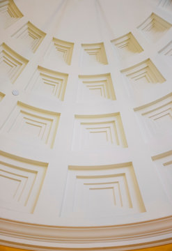 Low angle view of sunken square coffered wall
