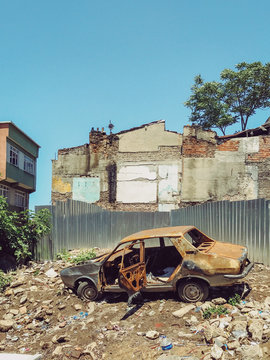 Destroyed car on junk heap, Istanbul