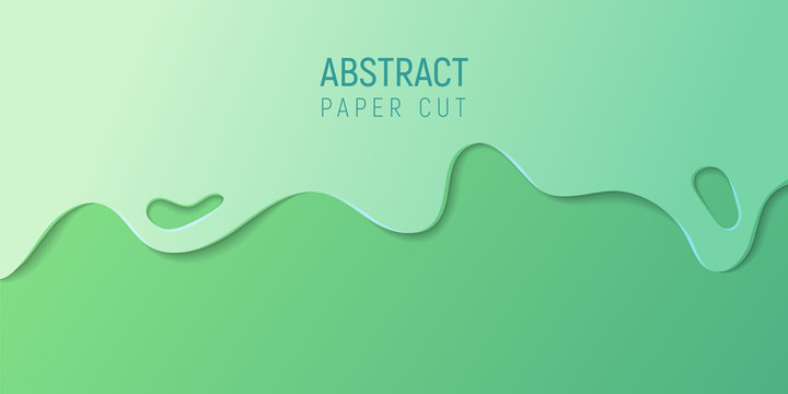 Abstract paper cut background. Banner with 3D abstract background with green paper cut waves. Vector illustration.