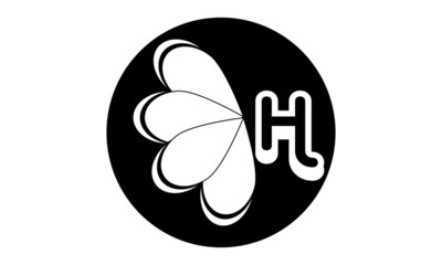 Design of floral, stylish, vector logo with letter. Monogram in black and white.