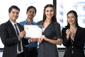 Professional business team work, the executives gave the reward and congratulated the good working...
