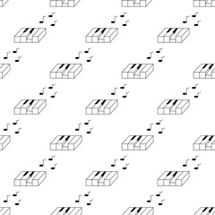 Seamless wallpaper pattern with piano keys and notes.