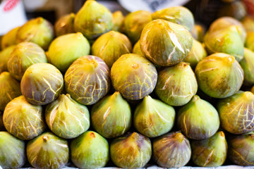 Spanish Natural and fresh fruits and vegetables gastronomy products. Figs in the market place