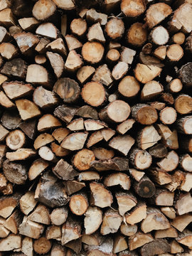 Close up of stack of wooden logs