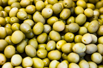 Spanish Natural and fresh fruits and vegetables gastronomy products. Olives in the market place