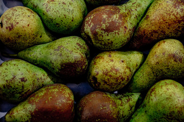 Spanish Natural and fresh fruits and vegetables gastronomy products. Pears in the market place