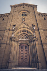 Arezzo, Italy - 18 September 2019 - Facade of the Cathedral of Saint Peter and Donato in Arezzo, Tuscany (Italy)