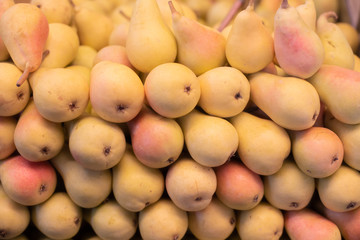 Spanish Natural and fresh fruits and vegetables gastronomy products. Pears in the market place