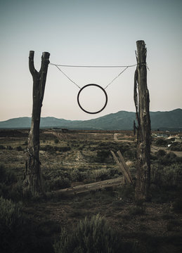 Ring hanging between wooden posts