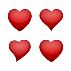 Shiny hearts in red color for valentine's day. Love symbols pack.