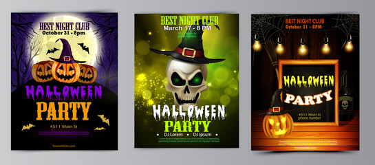 Halloween party flyer set vector