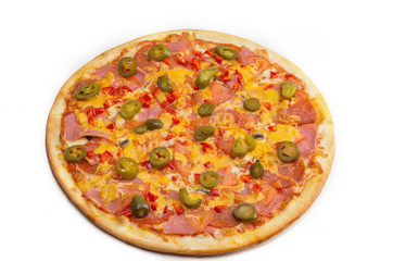 Pizza with green hot pepper on white bacground