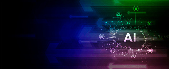 Quantum processing. Deep learning artificial intelligence. Future new technology  for business or science presentation