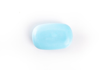Blue bar soap on a white background. Top view
