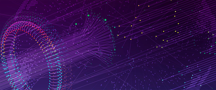 Quantum processing. Deep learning artificial intelligence. Future new technology  for business or science presentation