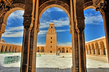 The Great Mosque of Kairouan also known as the Mosque of Uqba situated in the town of Kairouan, Tunisia.  © robnaw