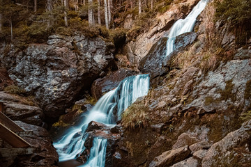 The famous Risslochfälle with silky water effect near Bodenmais, Bavarian forest, Bavaria, Germany