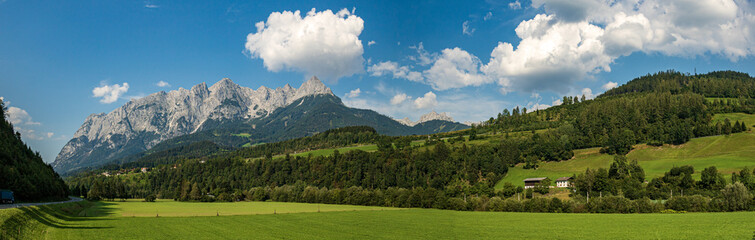 High resolution stitched panorama of a beautiful alpine view of the famous Tennengebirge, Salzburg,...