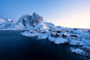 Fototapeta na wymiar The Lofoten Islands Norway is known for excellent fishing, nature attractions such as the northern lights and the midnight sun, and small villages with beautiful scenery.