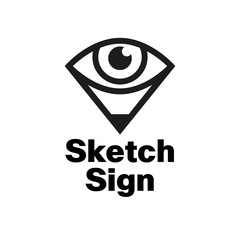 Obraz premium Simple sign for school drawing, eye, pencil, perspective