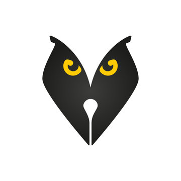 Sign owl in the form of a pen for ink, for illustrator, writer