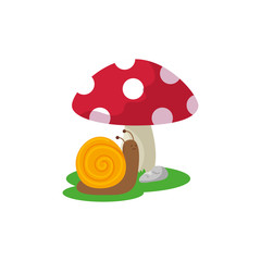 fungus plant with snail fairytale isolated icon vector illustration design