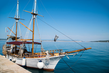 pirate flag on a ship near the city. Croatia