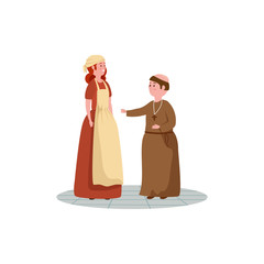 cinderella with monk of fairytale avatar character vector illustration design