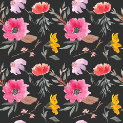 Watercolor seamless pattern yellow and pink flower