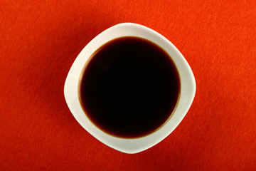 Soy Sauce in bowl. Directly Above.