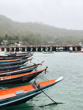 Boats moored in sea