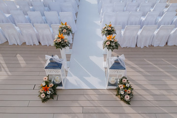 Wedding venue decorated with flowers