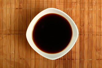 Soy Sauce in bowl. Directly Above.