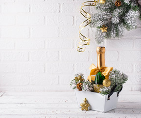 Bottle of champagne in a gold wrapper