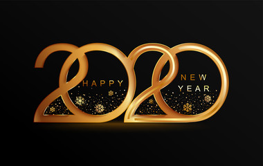 Happy 2020 new year golden banner in paper style for your seasonal holidays flyers, greetings and invitations, christmas themed congratulations and cards. Vector illustration.