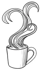 Hand drawn vector illustration. Outline graphic drawing of a cup with coffee or tea. Mug with a hot drink. Vintage elements for design isolated. Sketch style.